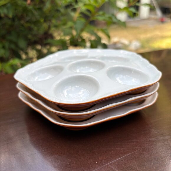 Vintage Set of 3 Escargot Dishes Luzifer Bauscher Weiden Orange White Porcelain - Picture 7 of 10